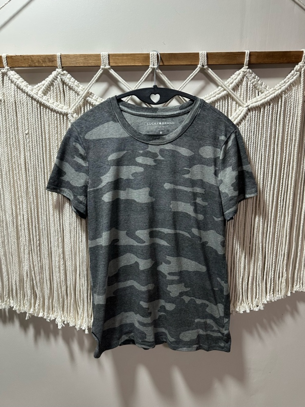 Lucky Brand Women’s Charcoal & Light Gray Camo Short Sleeve Tee